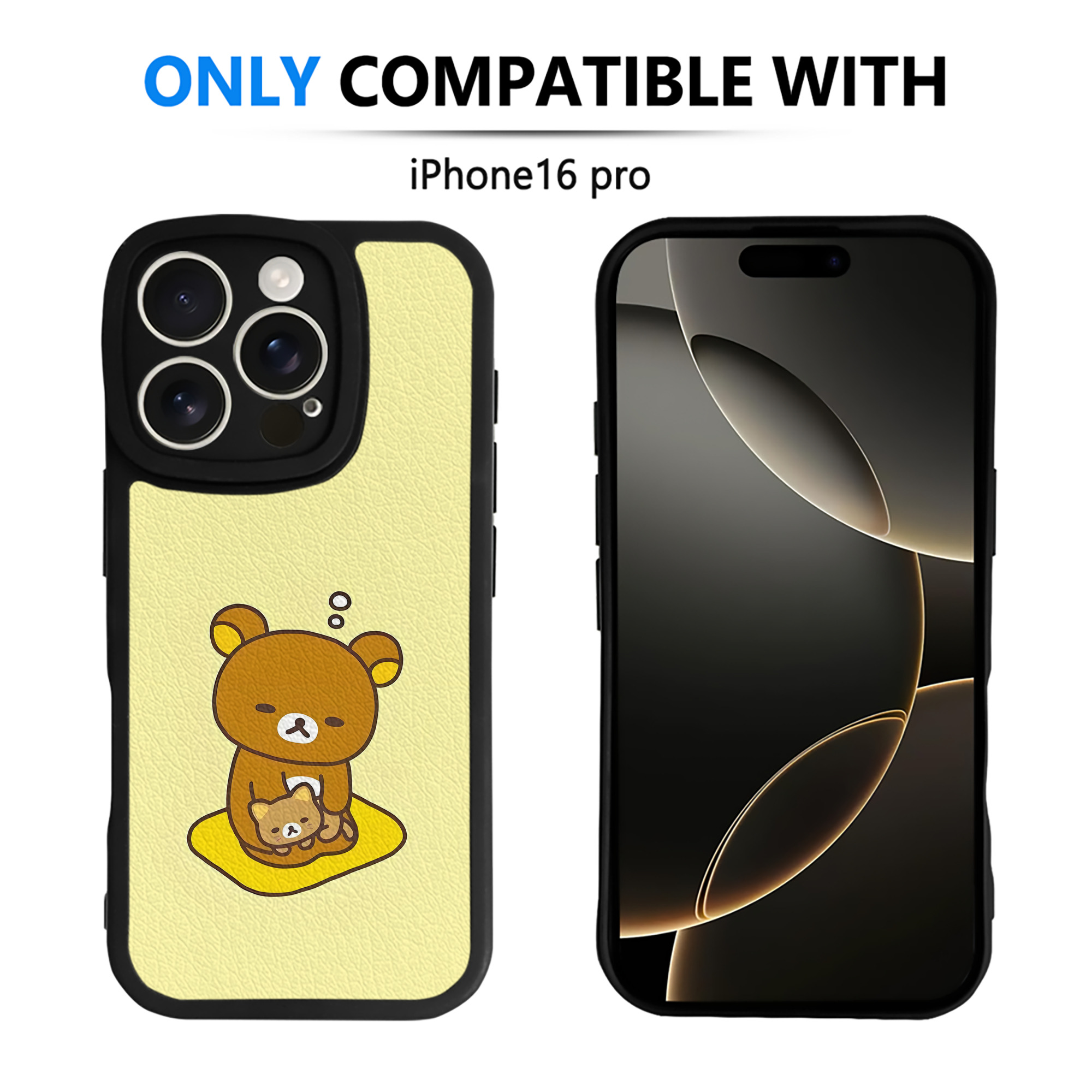 （画像用） リラックマ リラックマ キイロイトリ Rilakkuma Korilakkuma Kiiroitori 【iPhone 16シリーズ対応】シリコンスマホケース（レザー調） 材質：シリコン